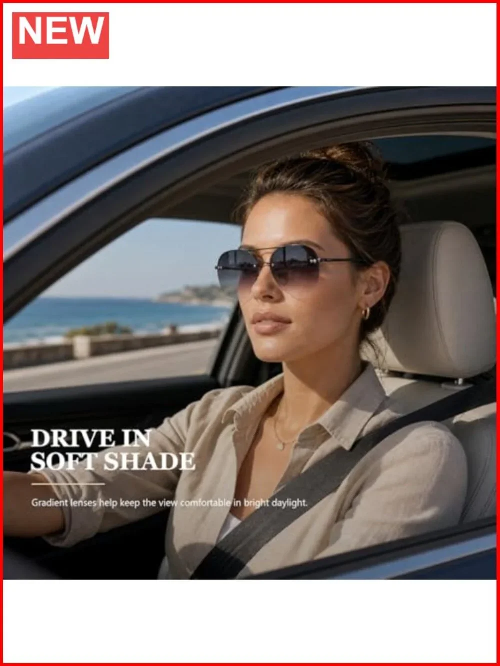 Rimless Aviator Sunglasses Oversized UV400 Metal Frame Gradient Mirrored Lens